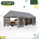 EROMMY 12' x 24' Heavy Duty Carport，Portable Garage with UV Protection & Steel Frame, Car Port with Removable Sidewalls, All-Season Car Canopy for Tractor, Truck, Boat, Outer Gray and Inner White