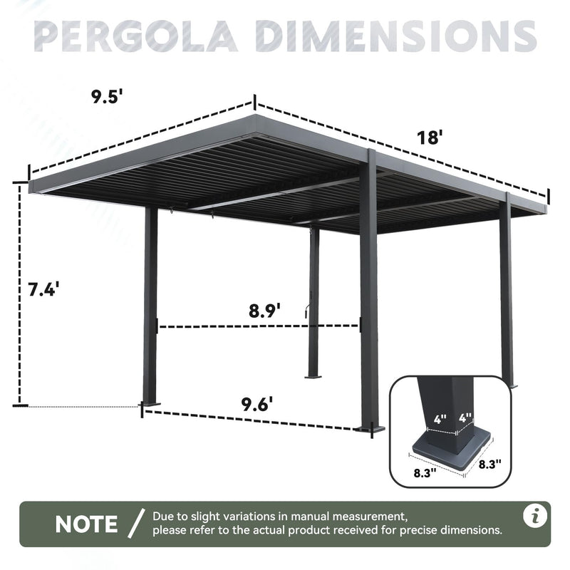 MELLCOM Louvered Pergola 10x18, Modern Aluminum Pergola with Adjustable Roof, Outdoor Shade Structure with Integrated Drainage System, Hardtop Gazebo Carport for Patio