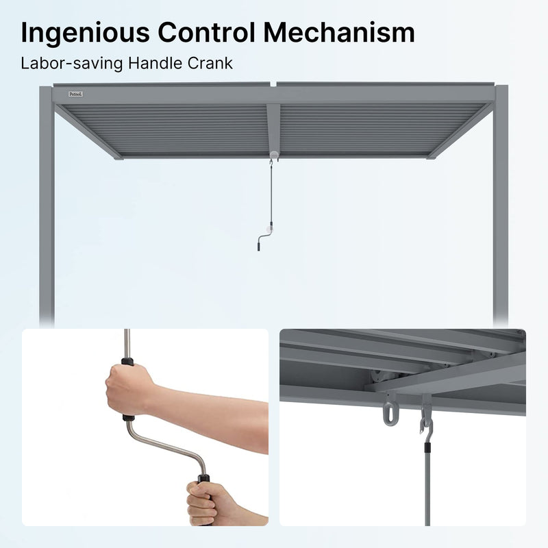 PATISOL Louvered Pergola Against The Wall Outdoor Patio 13'x10' Full Aluminum Pergola Wall Mounted Attached Adjustable Roof Hardtop Rainproof Gazebo for Deck Garden Yard Beach (Grey)
