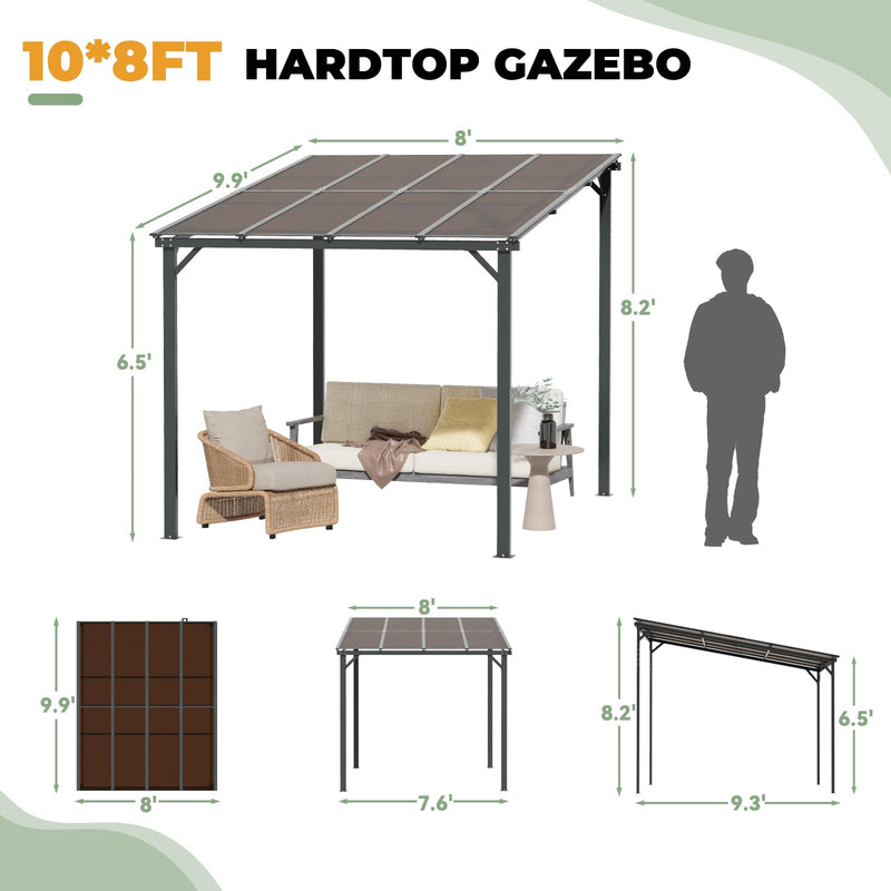 Yalissey 10'×8' Patio Gazebo with Waterproof Fuzzy Strip, Outdoor Gazebo with Innovative Base Support, Wall Mounted Gazebos Pergola with Roof for Backyard, Decks, Garden