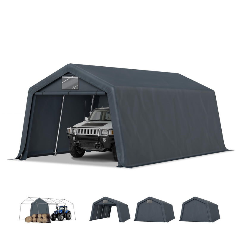 MFSTUDIO Outdoor Carport 13x22 ft, Portable Storage Sheds Shelter Garages Heavy Duty Canopy with Rolled up Zipper Doors, Outside Utility Shed Garage Tent for Boat,Patio Furniture and Tools