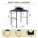 SOLUMIA 8'x6' Grill Gazebo,Outdoor Hardtop Gazebo with Galvanized Steel Double Roof BBQ Grill Canopy with Aluminum Frame, 2 Side Shelves for Patio, Backyard, Deck,Lawn