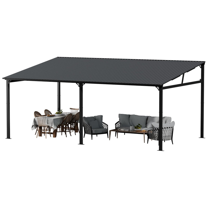 EBE 20' x 12' Hardtop Gazebo, Large Wall Mounted Gazebos Pergola on Clearance, Lean to Gazebo with Galvanized Steel Roof, Heavy Duty Metal Awning for Patio, Porch, Deck