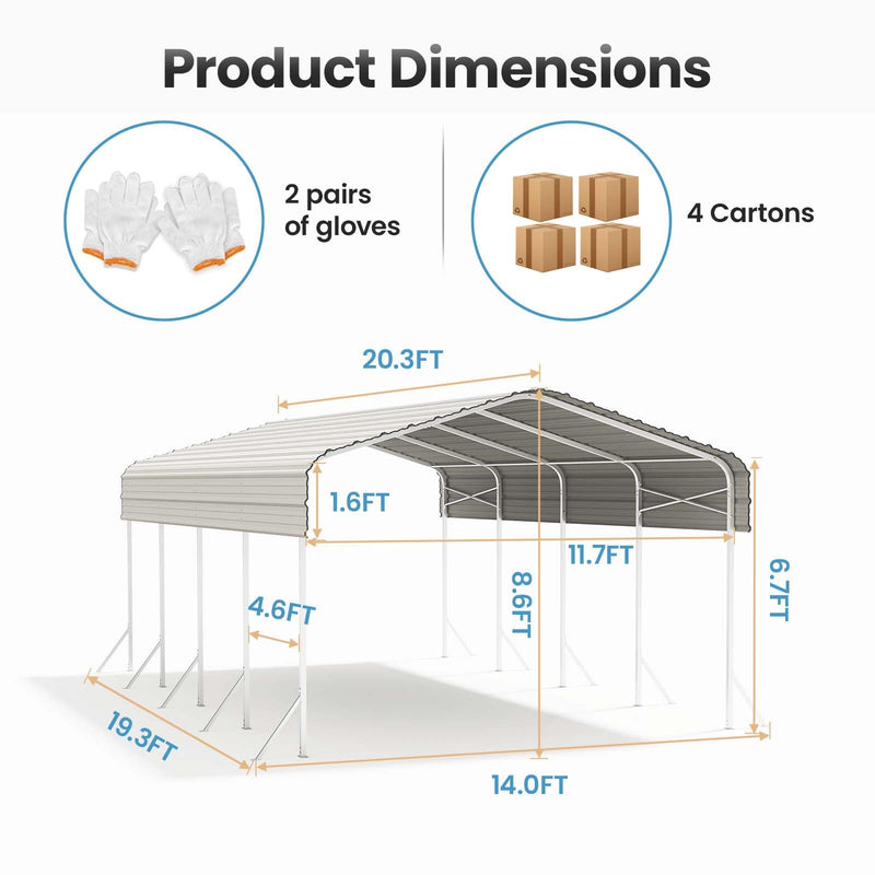 12x20 Carport, Heavy Duty Metal Car Port, All-Weather Protection, Easy Assembly for Cars, Trucks, Boats, Tractors, and Outdoor Storage