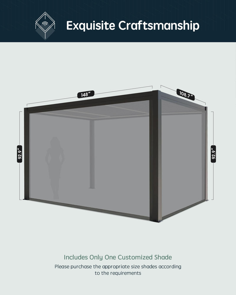 Yoolax Motorized Customized Shade 10Ft for Louvered Pergola, Sun Screen with Remote Control
