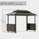Domi 6x10FT Hardtop Grill Gazebo, BBQ Gazebo with Double Galvanized Steel Roof, 2 Storage Cabinets and Ceiling Hooks, Outdoor Grill Shelter for Backyard, Lawn and Garden(Brown)