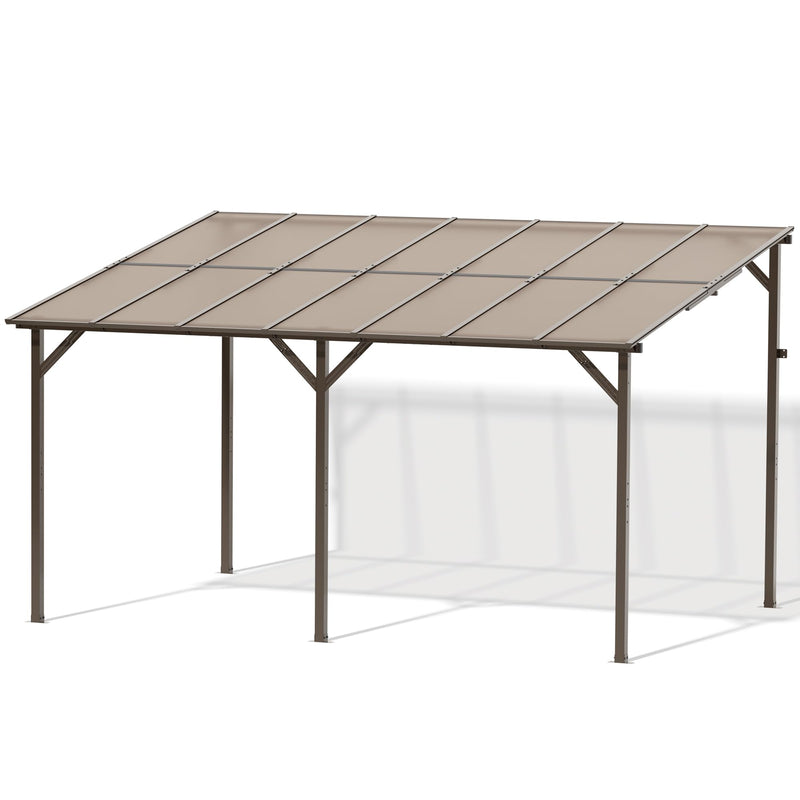 Oakcloud 10' x 14' Outdoor Wall Mounted Gazebo, Patio Lean to Gazebo Pergola with Sloped Roof, Large Heavy Duty Awning for Patio, Backyard, Deck