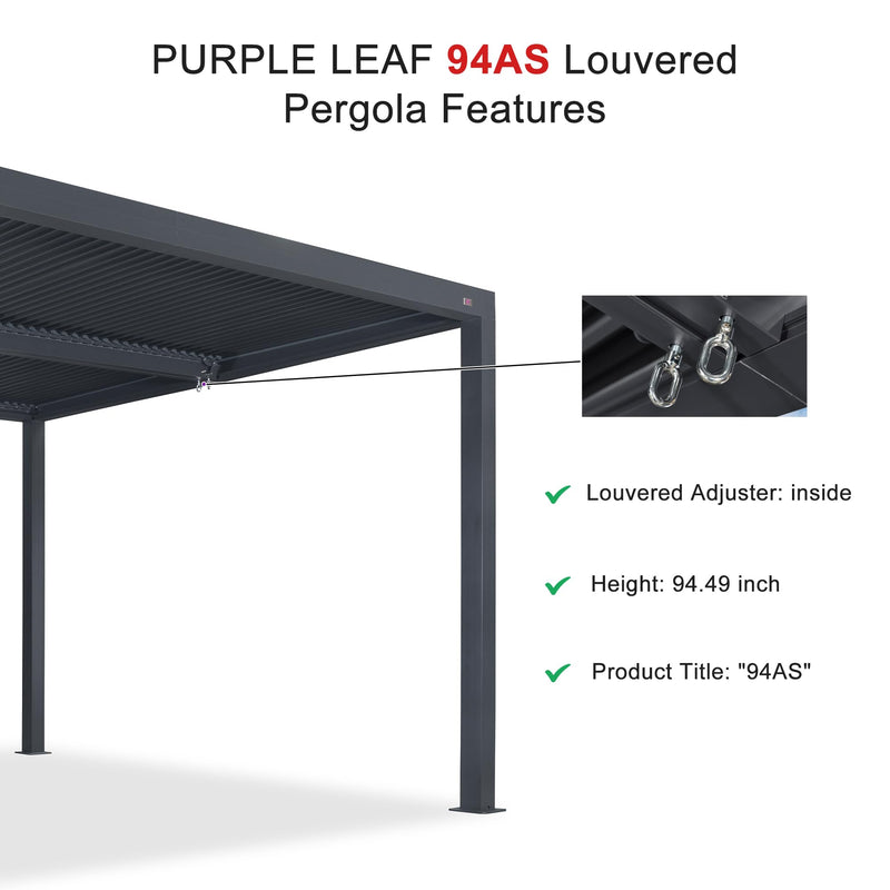 PURPLE LEAF Louvered Pergola Accessory 94AS Aluminum Louver Grille for Optimal Privacy, Sunlight Control Four Panels a Complete 13' Side Fixed Shutter Wall, Pergola Not Included