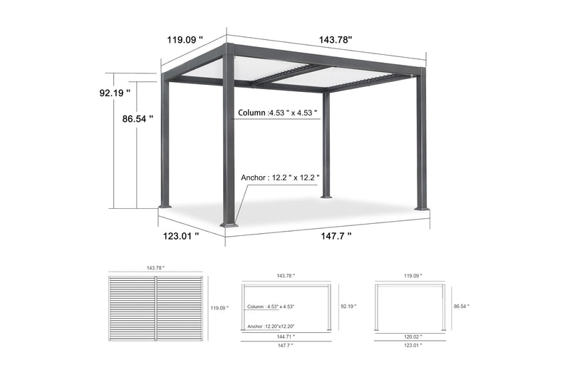 PURPLE LEAF Louvered Pergola 10' x 12' Outdoor Aluminum Pergola with White Adjustable Rainproof Roof Grey Frame Hardtop Gazebo for Patio Deck Garden