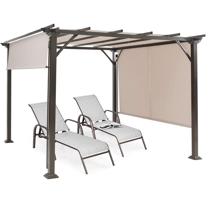 Tangkula 10 X 10FT Outdoor Pergola, Patio Furniture Shade Structure, Outdoor Steel Pergola Gazebo with Retractable Canopy Shades, Rustproof Metal Pergola for Patio, Backyard, Garden (Beige)