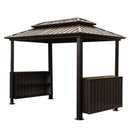 6x10FT Hardtop Grill Gazebo, Outdoor BBQ Gazebo with Double Galvanized Steel Roof, Patio Grill Canopy with 2 Storage Cabinets and Ceiling Hooks for Backyard, Lawn, Garden,Brown
