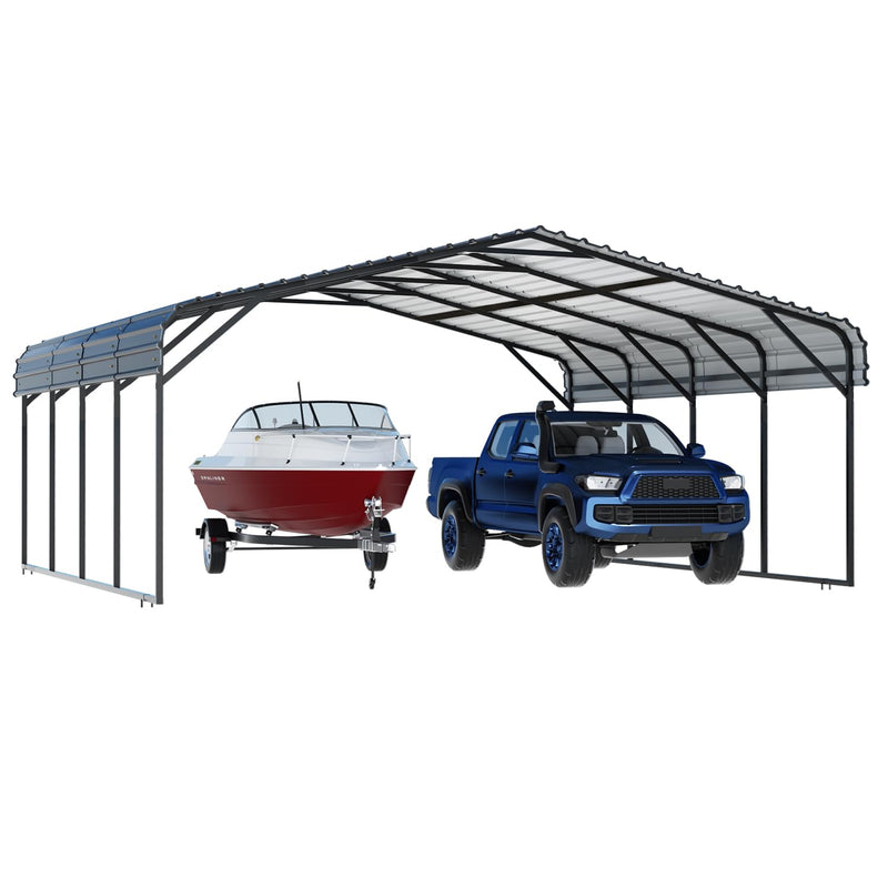 EBE 20' x 20' Metal Carport, Outdoor Heavy Duty Carport with Galvanized Steel Roof and Enhanced Metal Frame Structure, Garage Car Shelter Shade for SUV Trucks and Boats