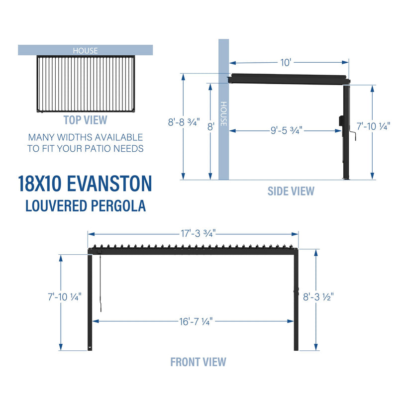 Backyard Discovery Evanston 18'x10' Galvanized Steel Wall-Mounted Louvered Pergola Kit with Adjustable Roof, Shade, Rain Protection, High-Wind Rating, PowerPort, Gutter System for Outdoor Patio, Deck