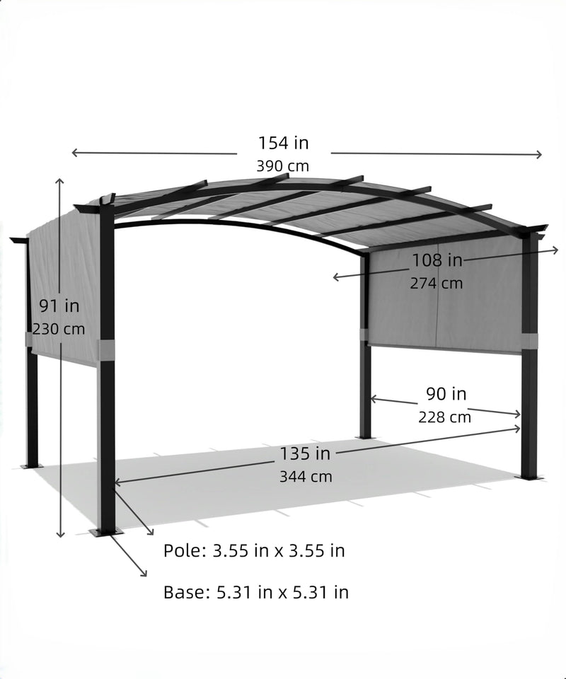 GarveeLife 12 x 9 Ft Outdoor Arched Pergola, Metal Pergola with Retractable Canopy, Arched Style Gazebos for Backyards, Lawn, Patios (Gray)