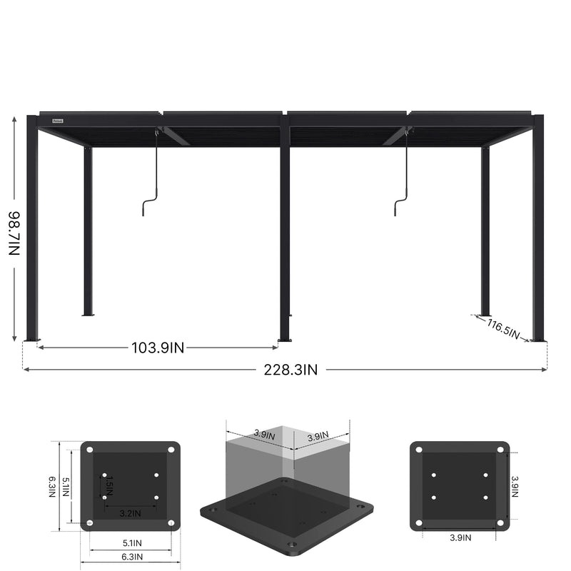 PATISOL Louvered Pergola 19'x10' Full Aluminum Patio Outdoor with Adjustable Roof Rainproof Sun Shade Easy Installation Hardtop Gazebo for Deck Garden Yard Beach (Dark Grey)