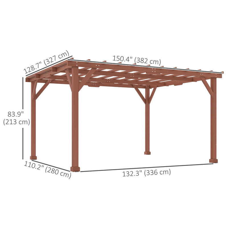 Outsunny 11' x 12.5' Outdoor Wood Pergola with Grape Trellis with Stable Structure for Climbing Plant Support for Patio, Deck, Backyard, Lawn, Brown