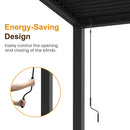 Louvered Pergola 12'x 16' with Curtains & Netting, Metal Outdoor Pergola with Adjustable Louvers Roof and Gutter System, Metal Hardtop Gazebo for Patio, Deck, Garden, Yard, Dark Gray