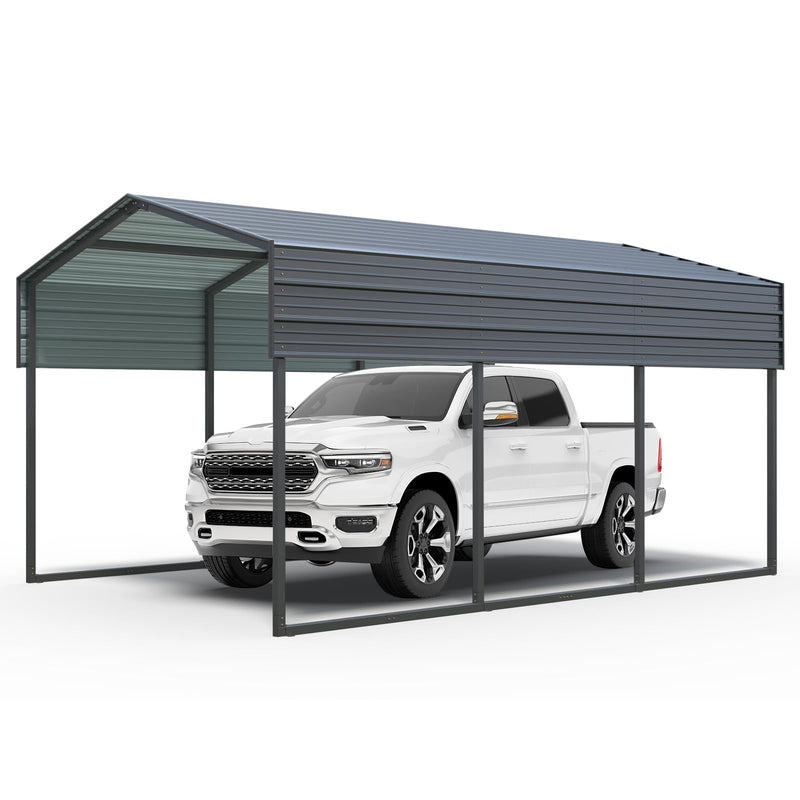 Outvita Heavy Duty Metal Carport, 10x15FT, Gray, Vehicle Protection, Outdoor Gatherings