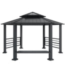 AMERLIFE 13X15FT Hardtop Gazebo, Hexagon Metal Patio Gazebo, Double Tiered Patio Pavilion with Aluminum Foot, Dual Rails, Ceiling Hook and Bench for Patio, Garden, Backyard Shade