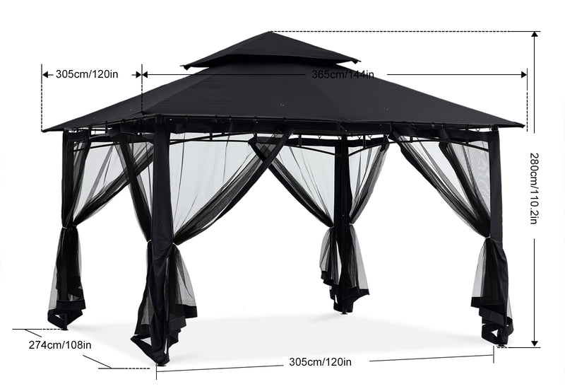 ABCCANOPY Gazebos for Patios 10x12 - Outdoor Steel Frame Gazebo with Mosquito Netting for Lawn Backyard Garden Deck (Black)