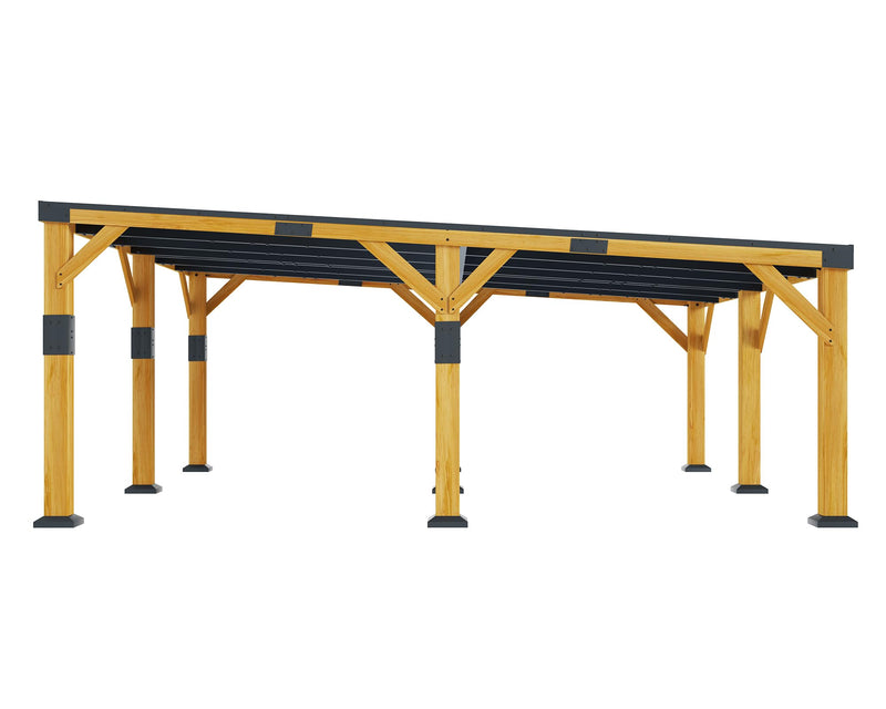 Jocisland 20x20x9.2 FT Cedar Wood Carport with Sloped Galvanized Steel Roof, Heavy Duty Outdoor Shelter for 2 Cars, Trucks, Boats & Tractors, Wind & Snow Resistant Pitch Roof Design