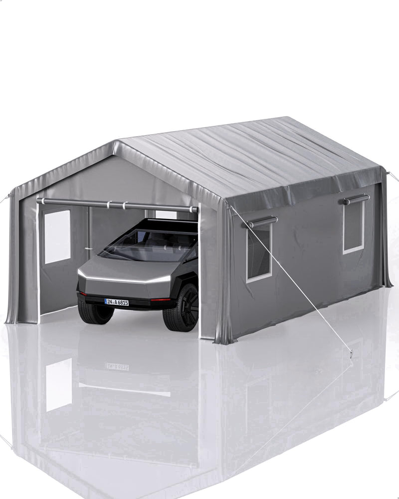 Hipicute 10 x 20 x 10 Ft Heavy Duty Carport with 180G Side Walls, Front and Rear Doors, Portable Garage for Trucks, Boats, and SUVs - Gray