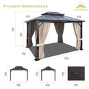 SOLUMIA 10’x12’ Hardtop Gazebo, Double Roof Patio Pergola with Polycarbonate Panels, Aluminum Frame, Outdoor Canopy with Netting for Backyard, Garden, and Deck – Durable & UV-Resistant