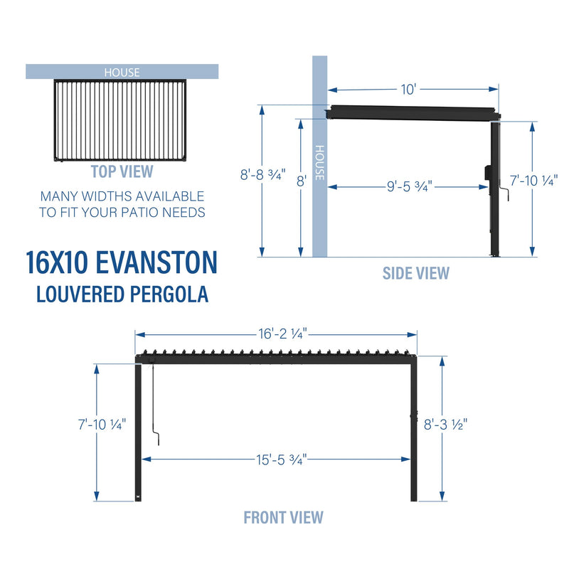 Backyard Discovery Evanston 16'x10' Galvanized Steel Wall-Mounted Louvered Pergola Kit with Adjustable Roof, Shade, Rain Protection, High-Wind Rating, PowerPort, Gutter System for Outdoor Patio, Deck