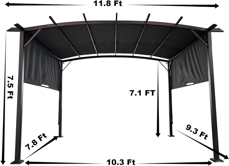 PERFECT GARDEN 12' L x 9' W Outdoor Patio Retractable Canopy Metal Pergola with Adjustable Shade, Metal pergola for Backyards, Gardens, Patios(Grey)