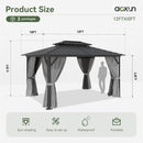 Aoxun Hardtop Gazebo 10x12, Aluminum Frame Canopy with Double Galvanized Steel Roof, Outdoor Gazebo with Breathable Netting and Privacy Curtain for Backyard