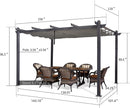 PURPLE LEAF 10' X 13' Outdoor Retractable Pergola with Sun Shade Canopy Patio Metal Shelter for Porch Garden Pavilion Grill Gazebo Yard Modern Gray Pergola with 24 Led Hanging String Lights