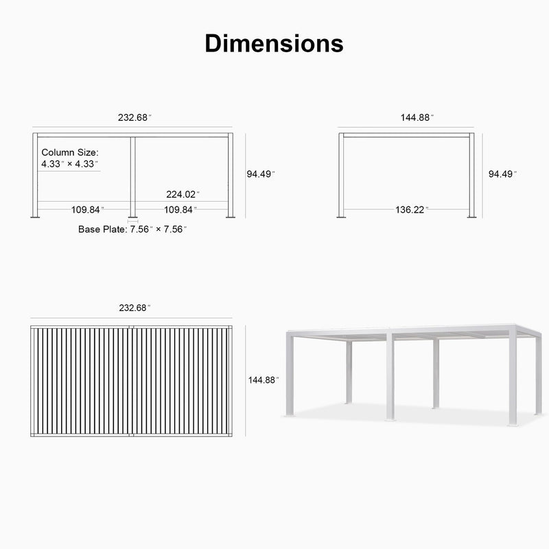 PURPLE LEAF Outdoor Louvered Pergola 12' x 20' White Aluminum Gazebo Pergola with 4 Independently Adjustable Rainproof Hardtop for Patio Garden Yard
