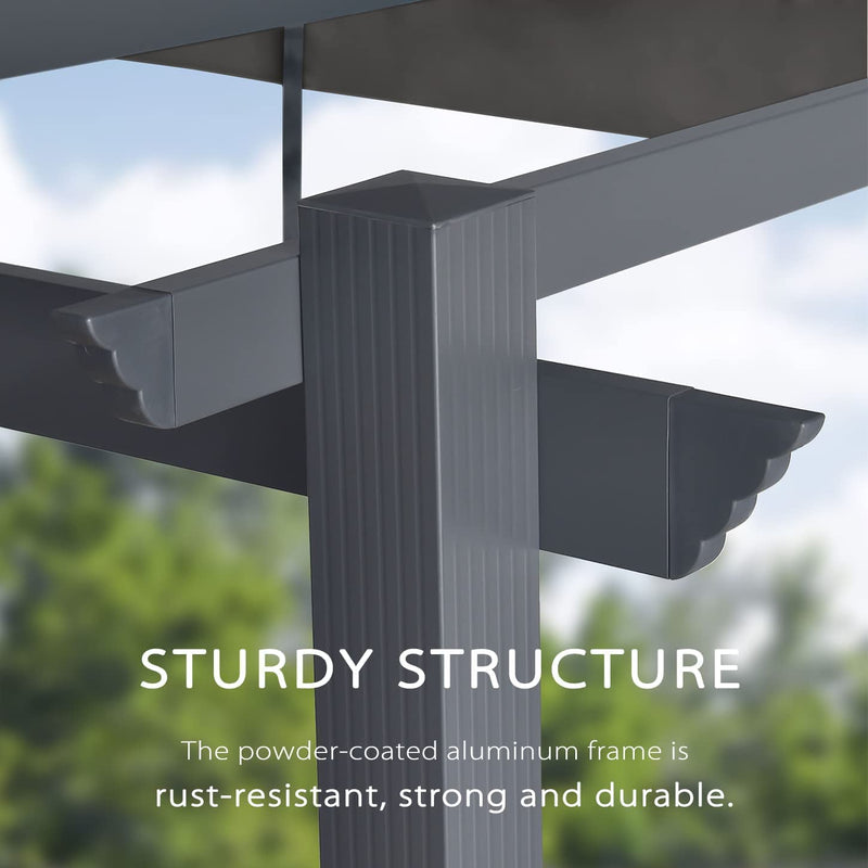 PURPLE LEAF 10' X 13' Outdoor Retractable Pergola with Sun Shade Canopy Patio Metal Shelter for Porch Garden Pavilion Grill Gazebo Yard Modern Gray Pergola with 24 Led Hanging String Lights