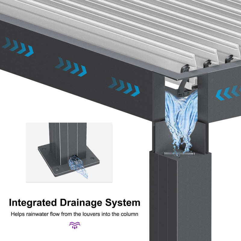 PURPLE LEAF Louvered Pergola 10' x 12' Patio Aluminum Pergola with White Adjustable Rainproof Roof Grey Frame Hardtop Gazebo for Outside Deck Backyard