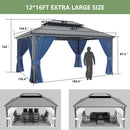 12' x 16' Hardtop Gazebo,Outdoor Galvanized Steel Metal Double Roof Gazebo with Curtains and Netting for Patios, Gardens, Lawns,Navy Blue