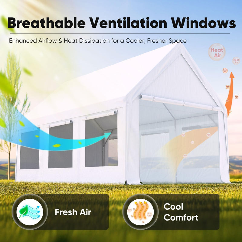 Quictent Heavy Duty 12x20 ft Carport Tent with Ultra-High Peak & Ventilation Windows, Waterproof Outdoor Canopy Shelter for Events, Storage, Parking & Wedding - White