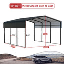 NUGRIART Metal Carport 10 x 15 FT with Heavy Duty Metal Frame & Galvanized Steel Roof, Metal Car Garage, Sturdy Canopy Shelter for Car, Truck, Pickup, SUV, Tractor, and Boat
