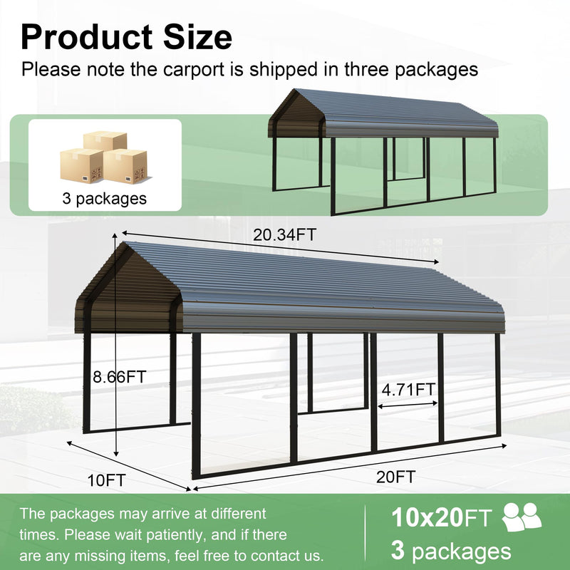 RITERYIFER Metal Carports 10x20 FT Heavy Duty RV Carport Canopy Kits for Garage,Aluminum Car Ports with Steel Shelter Frame Cover for Car or Boats