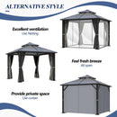 GARTOO 10x10FT Polycarbonate Hardtop Gazebo with Double Roof - Heavy-Duty Steel Frame Gazebo with Breathable Netting & Privacy Curtain for Patio, Porch, Garden, Lawn, Deck, Backyard