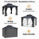 GARTOO 10'x10' Outdoor Hardtop Gazebo with Double Roof - Heavy-Duty Galvanized Steel Top Aluminum Frame Gazebo with Breathable Netting & Privacy Curtain for Patio, Porch, Garden, Lawn, Deck, Backyard