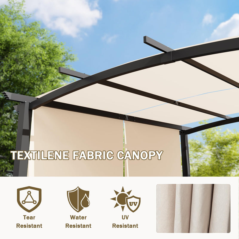 Meetleisure 10' x 10' Arched Top Outdoor Pergola, Pergola Canopy with with Adjustable and Retractable Canopy for Patio Use, Metal Pergola with Durable and Sturdy Frame & Water-Resistant Canopy, Beige