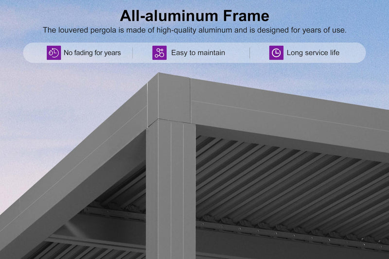 PURPLE LEAF Louvered Pergola 12' x 12' Outdoor Full Aluminum Pergola with Adjustable Rainproof Roof Modern Retractable Patio Hardtop Gazebo for Deck Backyard Garden Slate Grey