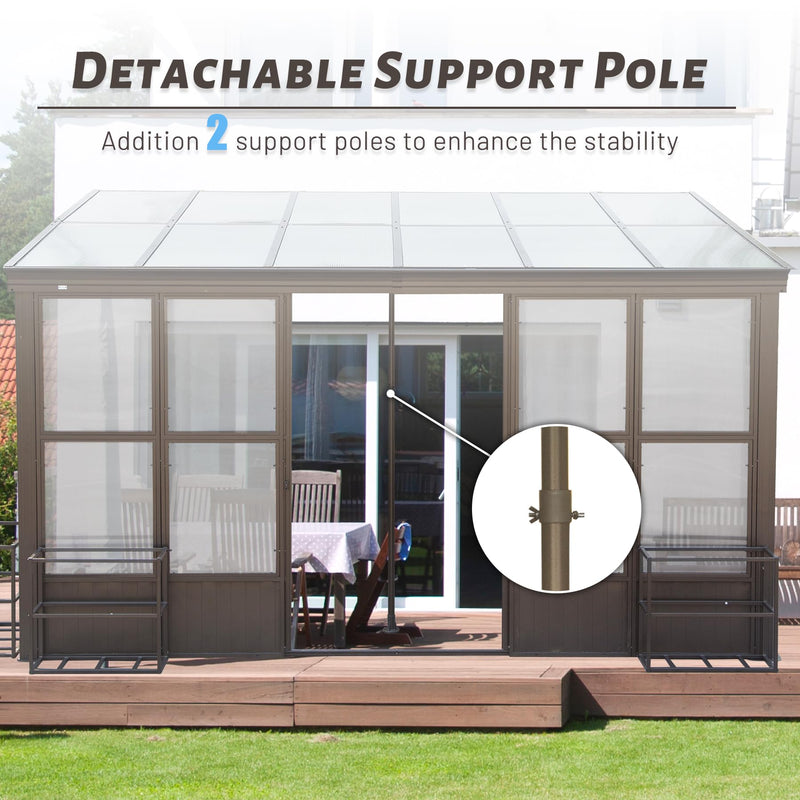 Domi 10x12FT All Season Sunroom, Outdoor Permanent Wall Mounted Solarium with Detachable Polycarbonate Windows, Aluminum Lean to Gazebo Sun Room with 2 Lockable Sliding Doors for Garden Patio Deck