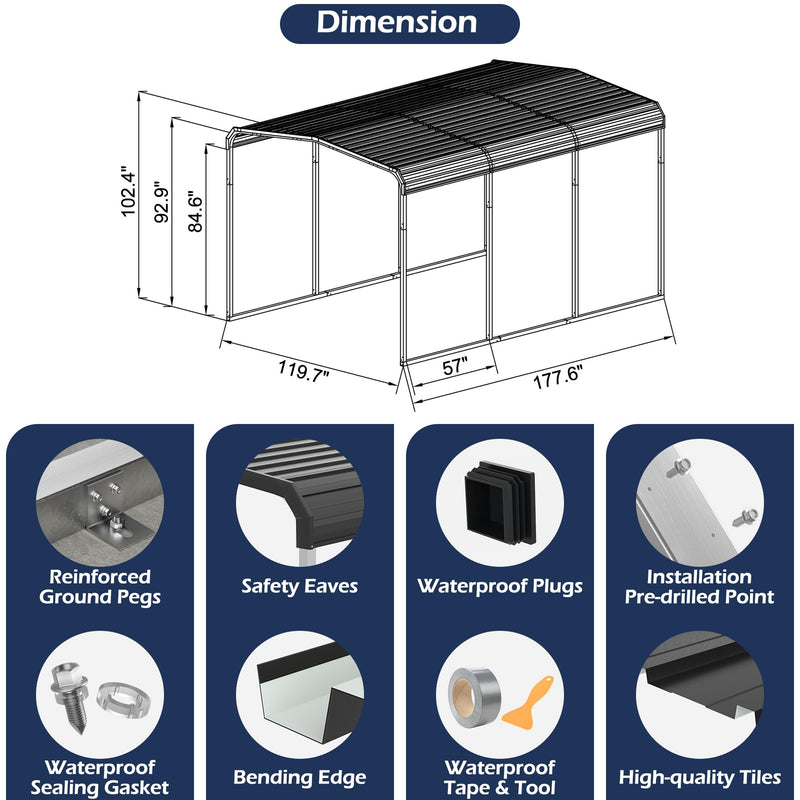 Xilingol Metal Carport, Heavy Duty Carport Canopy with Galvanized Steel Frame and Roof, Outdoor Storage Shed, Car Tent Garage Shelter for Pickup, Truck, Boat and Tractor, Grey (10x15 FT)