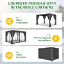 LVUYOYO 10' x 13' Outdoor Louvered Pergola, Metal Aluminum Pergola with Adjustable Roof, Waterproof Gazebo with Curtains and Netting for Patio, Backyard, Garden, Deck (Black)