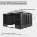 Domi 12x14FT Outdoor Sunroom, Galvanized Steel Hardtop Enclose Gazebo Sloping Roof, All Weather Aluminum Solarium Screen House for Patio Deck Backyard with Lockable Door, Moveable PVC Screen