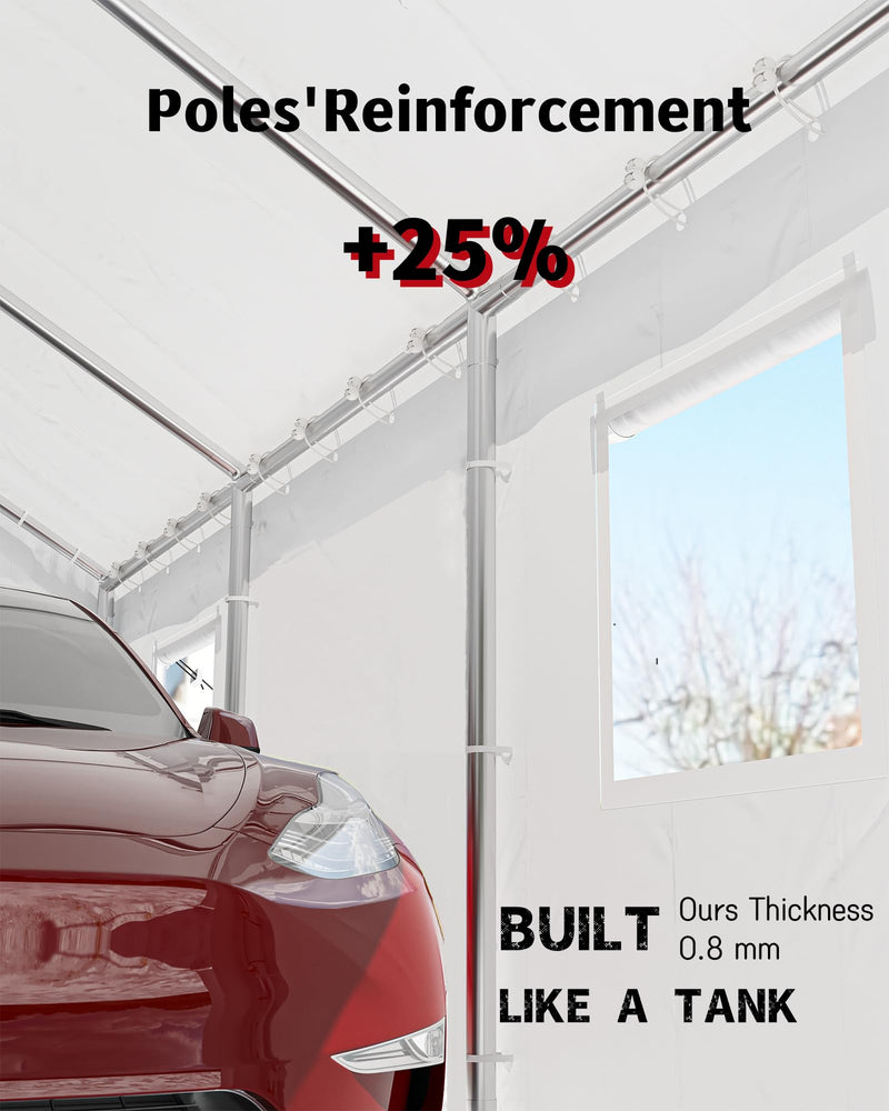 Hipicute 12' x 20' x 11' Heavy-Duty Portable Garage with Canopy Roof, Front and Back Doors, Roll-Up Windows, Portable Carport Reinforced Structure for Cars, Trucks, Boats, and Parties - White