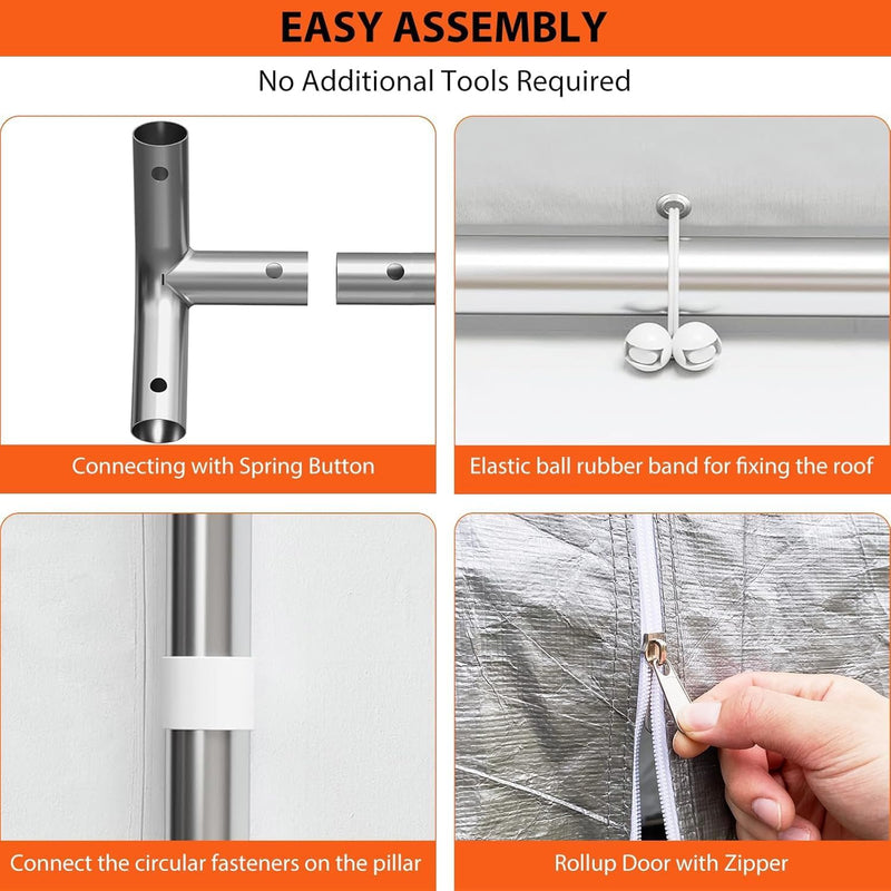 Klysiora 13x20 Ft. Metal Carport Garage with PE Fabric and Galvanized Steel Frame Outdoor Shelter for Cars, Trucks and Boats with 4 Doors and Mesh Windows for Ventilation - Grey