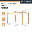 HAPPATIO 10' X 13' Wood-Grain Aluminum Pergola - Adjustable Sun Shade Canopy with Retractable Roof for Backyard, Deck, Patio, by The Pool（Beige）