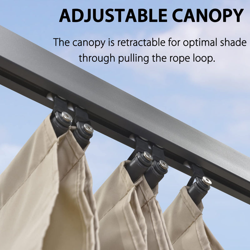 PURPLE LEAF 12' X 16' Outdoor Pergola with Retractable Canopy Aluminum Shelter for Porch Garden Beach Sun Shade Pavilion Grape Trellis Grill Gazebo Modern Backyard Deck Metal Patio Pergola Beige